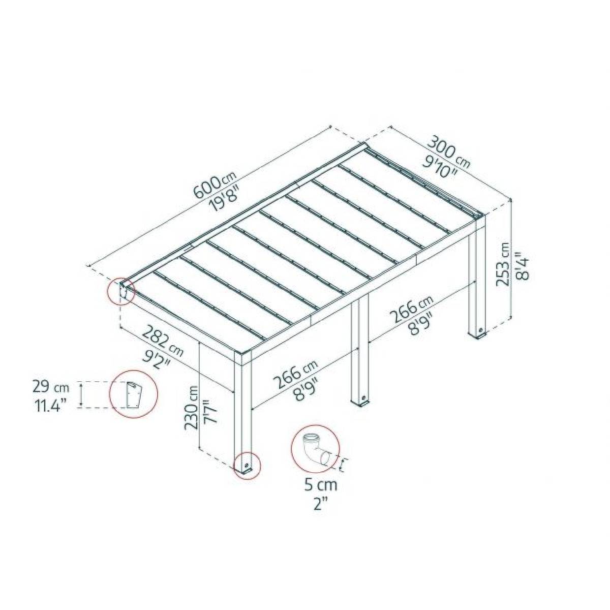 Pérgula anexa em madeira de cedro de Helsínquia 300x600 cm Canopia