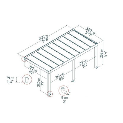 Pérgula anexa em madeira de cedro de Helsínquia 300x600 cm Canopia