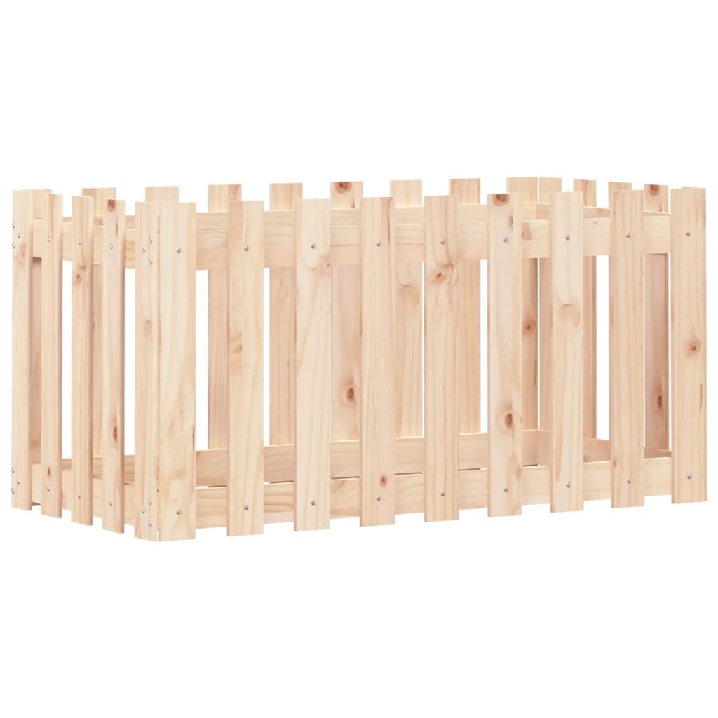 Arriate Elevado Jardín Con Valla Madera Maciza Pino 100x50x50cm_0