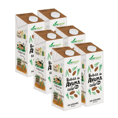 Embalagem de 6 x Bebida de Aveia Natural Biológica Soria com Cacau 1 L