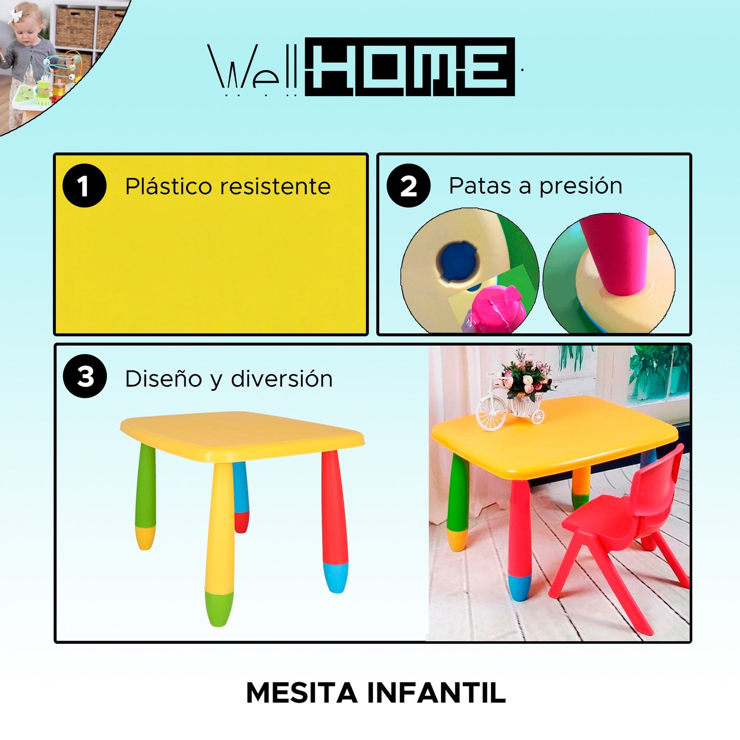 Mesita Infantil Rectangular Amarilla, Y 2 Sillas_1