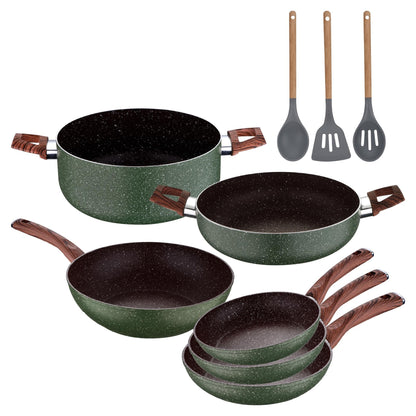 Trem de cozinha de indução Greener Bergner de 9 peças em alumínio prensado e alumínio forjado