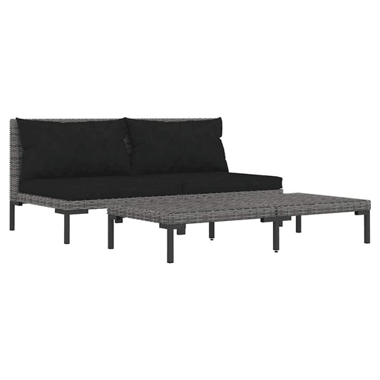 Vidaxl Muebles Jardín 3 Pzas Ratán Sintético Semicircular Gris Oscuro_0