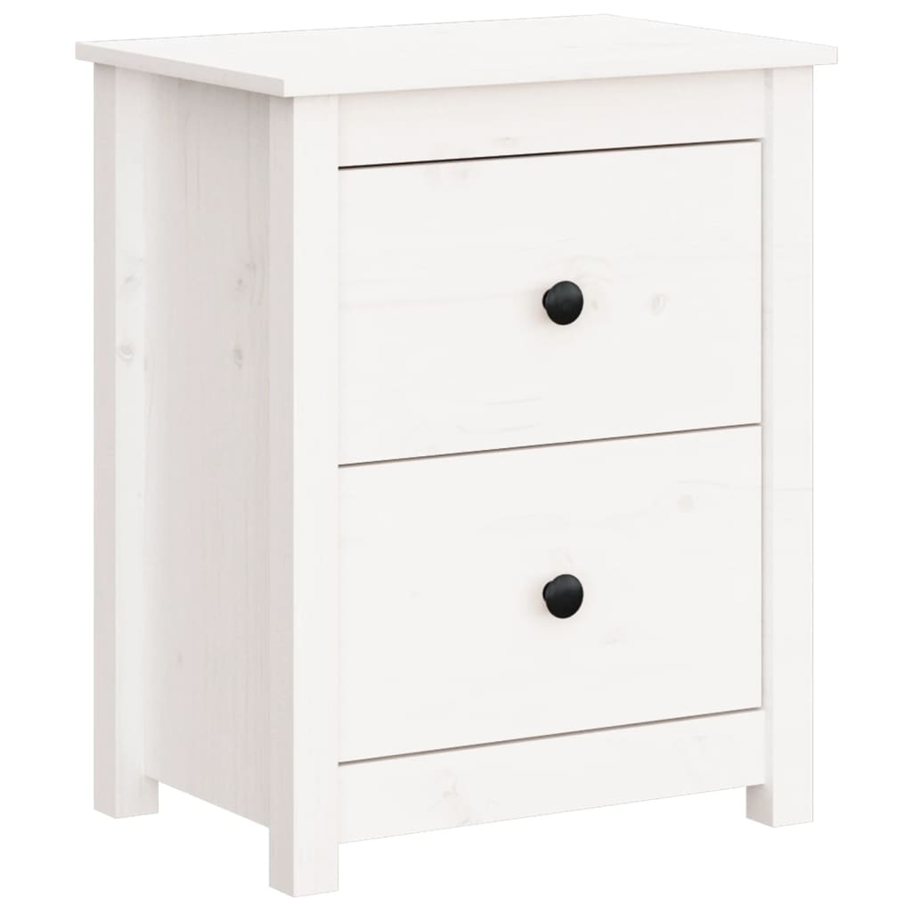 Mesita De Noche Madera Maciza De Pino Blanca 50x35x61,5 Cm_0