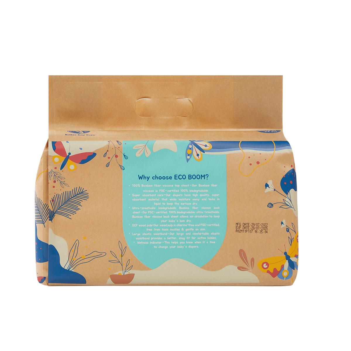 ECOBOOM - Fralda de Bambu Eco Boom. 70% biodegradável, hipoalergénica (tamanho 1/peso &lt; 3 kg, embalagem de 6 fraldas, total de 204 fraldas)