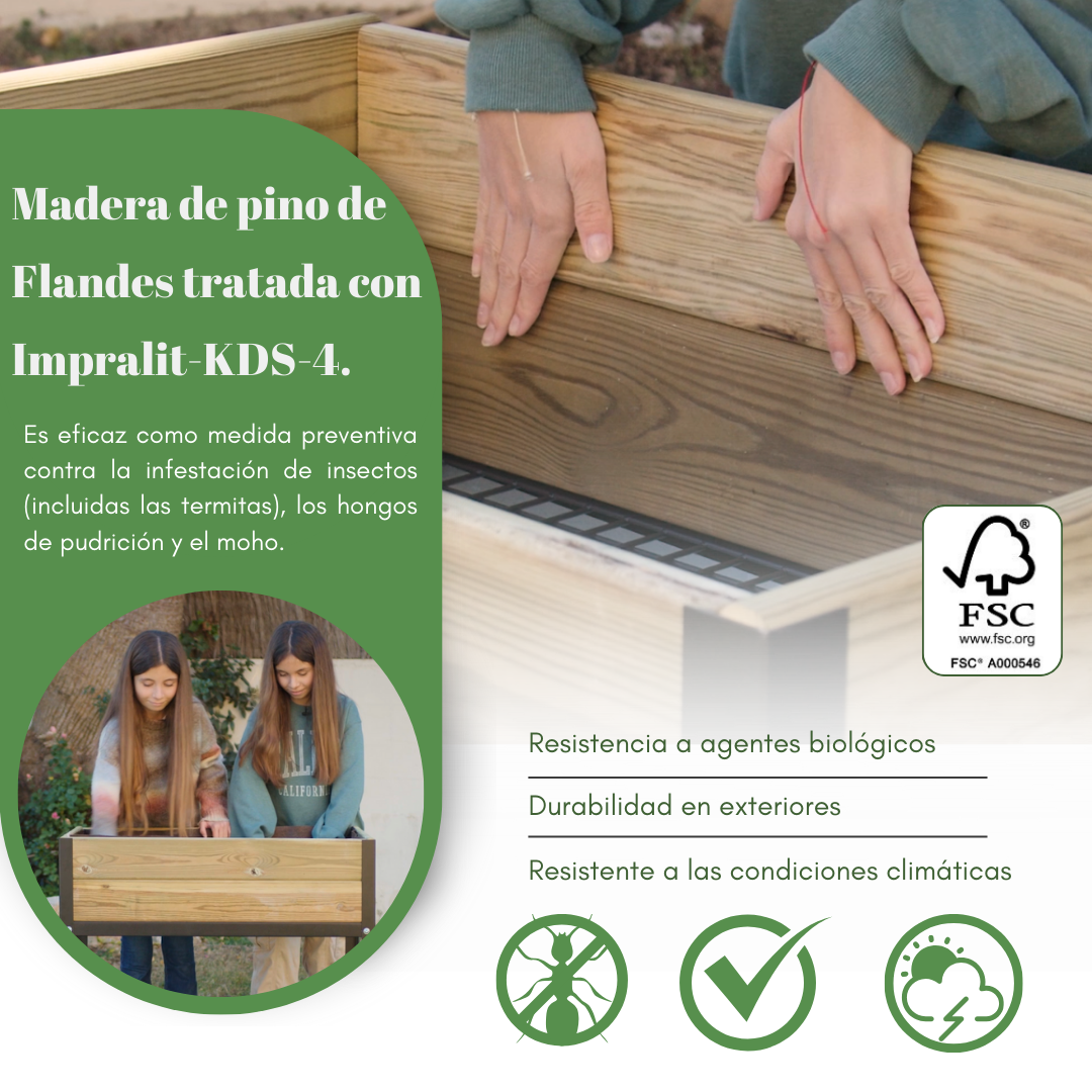 Jardinera Elevada De Madera Verde 90x60x90 Cm De Estructura Metálica Y Bandeja Recoge Aguas Mi Huerto Urban_2