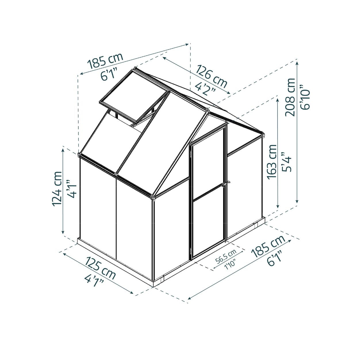 Estufa de jardim Canopia Mythos de policarbonato de camada dupla 126x185x208 cm cinzento