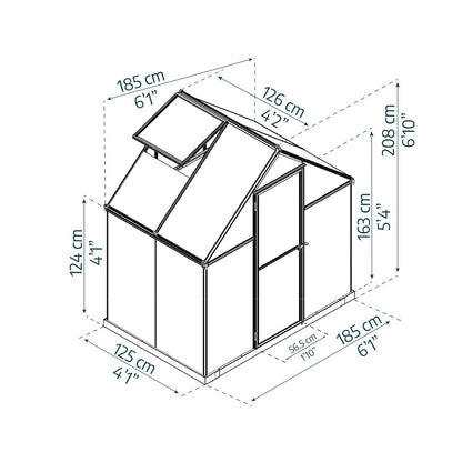 Estufa de jardim Canopia Mythos de policarbonato de camada dupla 126x185x208 cm cinzento