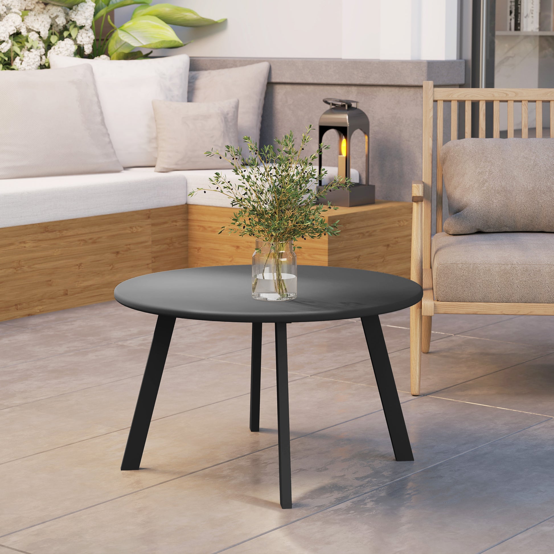 Outsunny Mesa De Centro Redonda De Metal Con Bordes Redondeados Ø70x42 Cm Gris_4