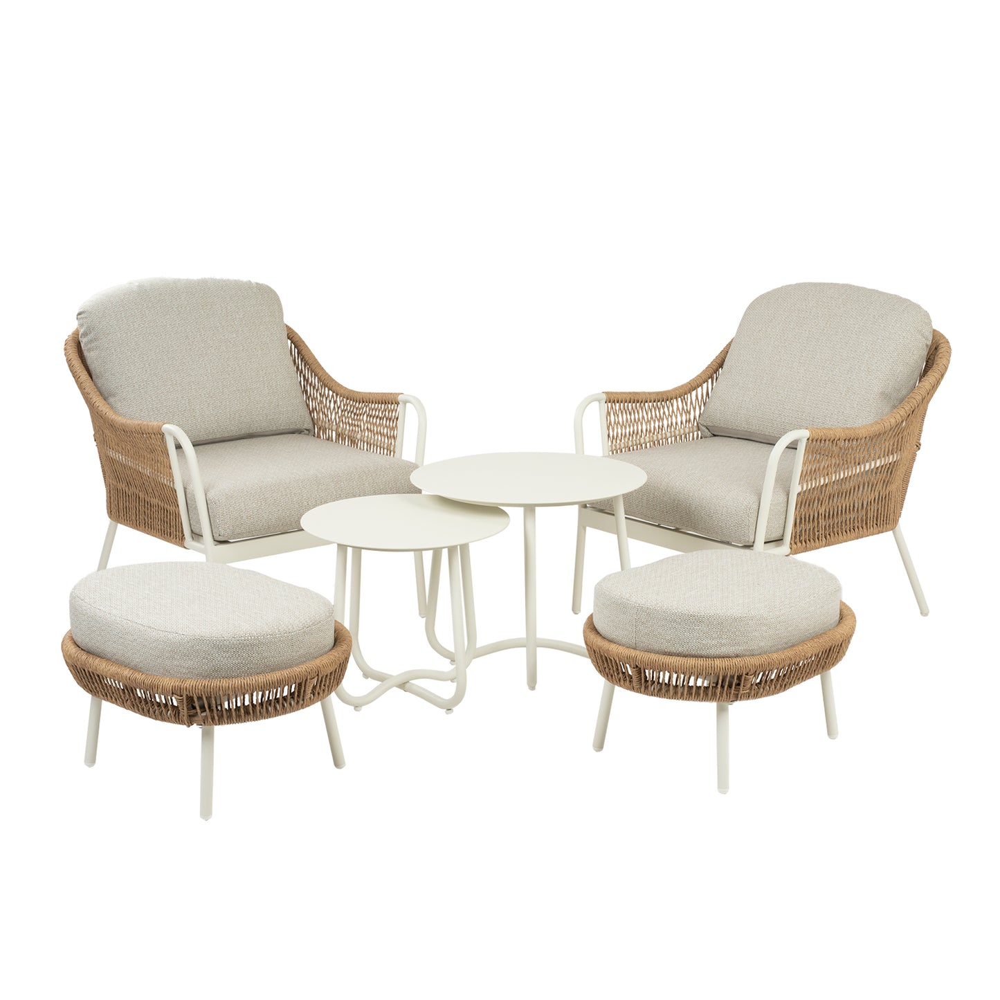 Conjunto De Sofás Ratán Trenzado,color Blanco Envejecido, Sillón:78x70x83 Cm Alto Reposapies 67x52x42 Cm Alto Mesas:60x51 Cm Alto_0