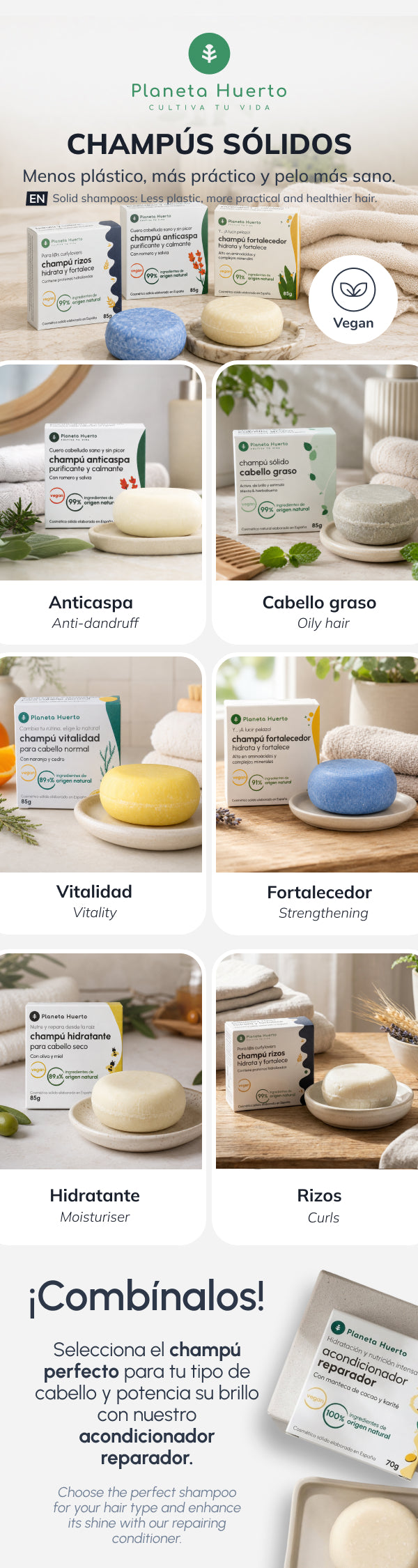 Champô Sólido Curly Method com Proteína Hidrolisada Planeta Huerto 85 gr