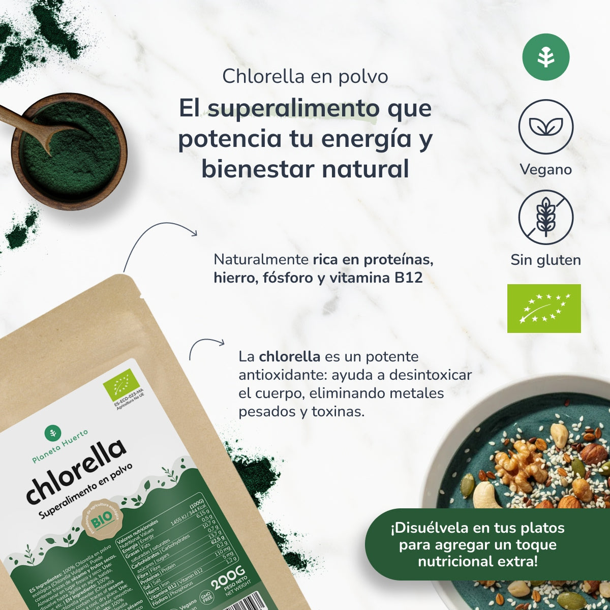 Pó de algas Chlorella ECO Planeta Huerto 200 g