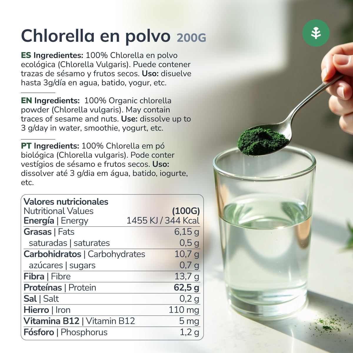 Pó de algas Chlorella ECO Planeta Huerto 200 g