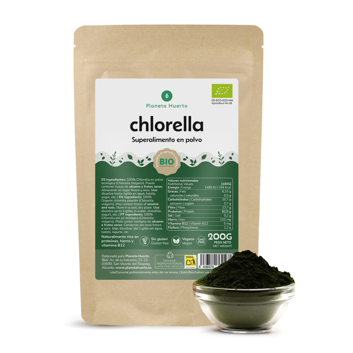 Pó de algas Chlorella ECO Planeta Huerto 200 g