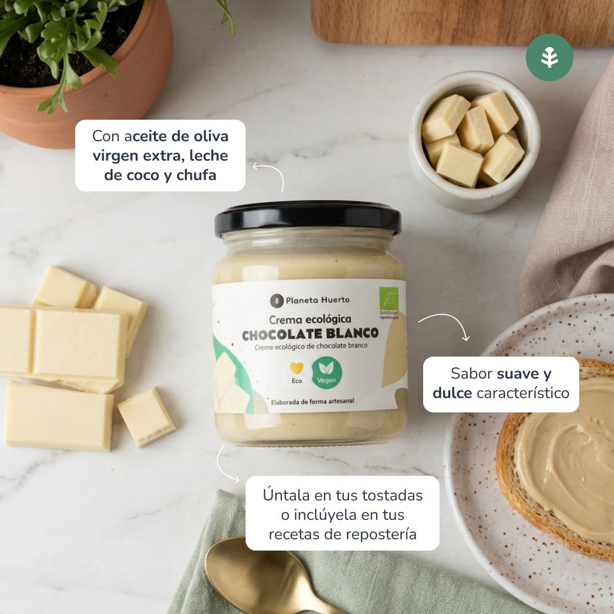 Creme de chocolate branco vegan ECO Planeta Huerto 230 gr