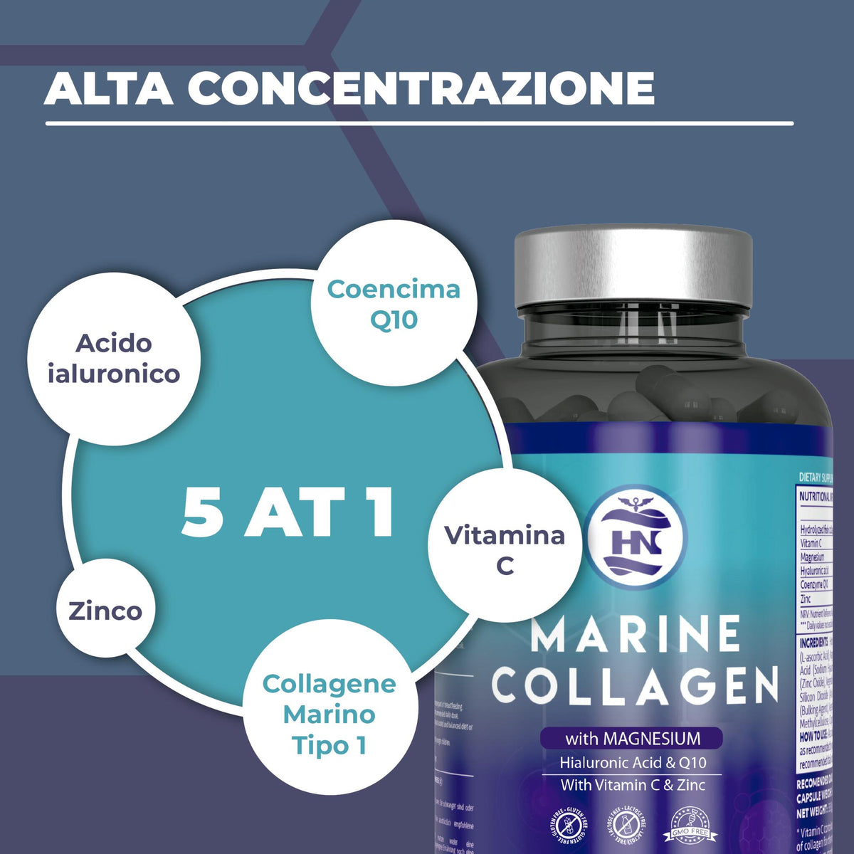Colageno Marino - 120 Capsulas con Acido Hialuronico y Vitamina C, para Articulaciones, Huesos, Piel, Cabello_2