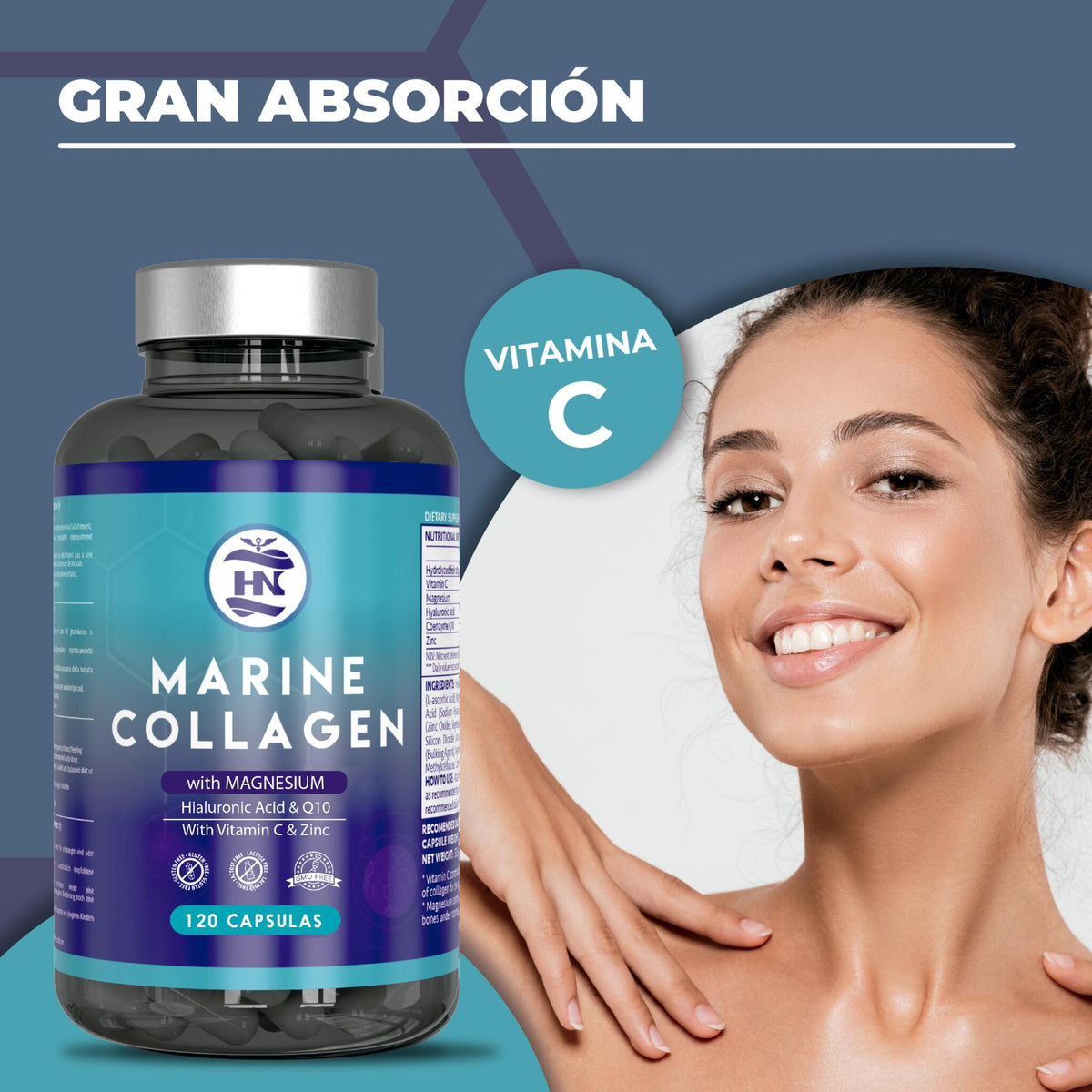 Colageno Marino - 120 Capsulas con Acido Hialuronico y Vitamina C, para Articulaciones, Huesos, Piel, Cabello_4