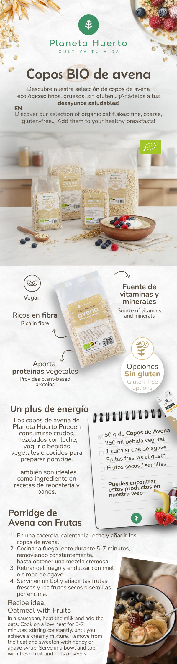 Flocos de Aveia Integral Grossos ECO Planeta Huerto 500 g