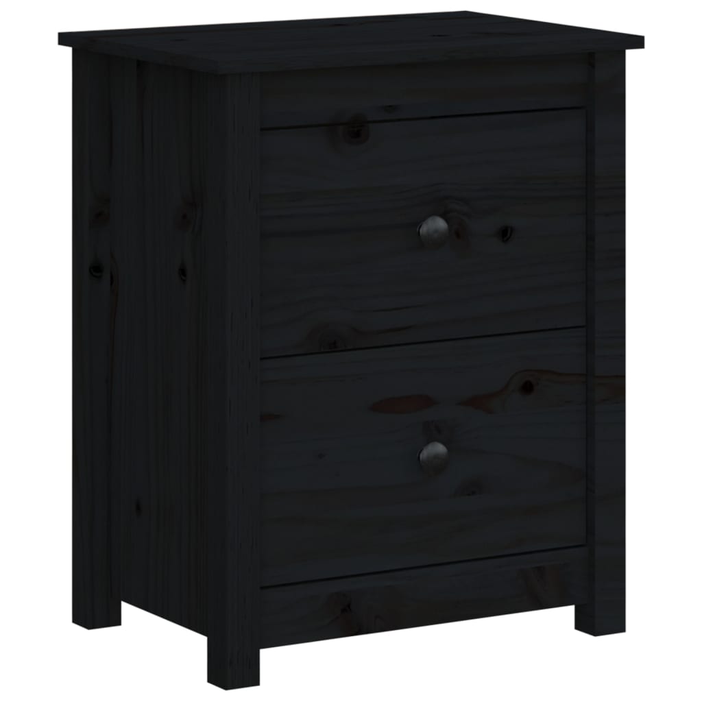 Mesita De Noche Madera Maciza De Pino Negra 50x35x61,5 Cm_0