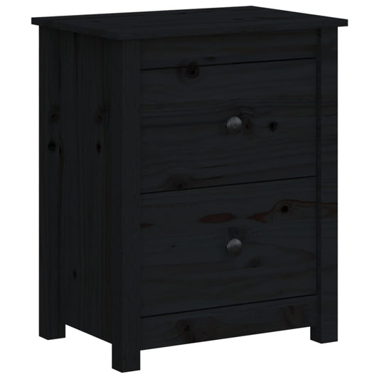 Mesita De Noche Madera Maciza De Pino Negra 50x35x61,5 Cm_0