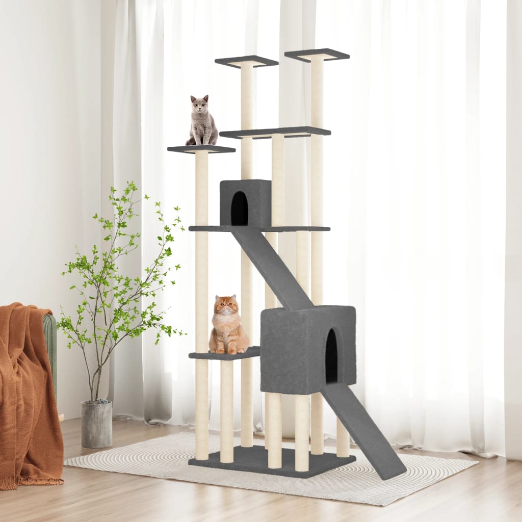 Rascador Para Gatos Con Postes De Sisal Gris Oscuro 190 Cm_1