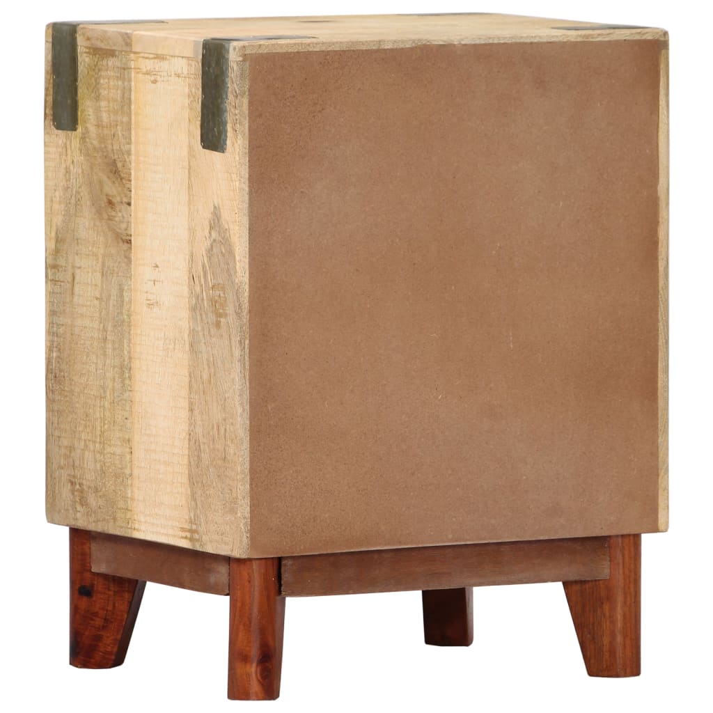 Mesita De Noche Madera Maciza De Mango Rugosa 40x30x52 Cm_1