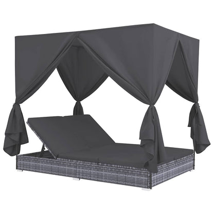 Vidaxl Tumbona Cama Con Cortinas De Ratán Sintético Gris_0