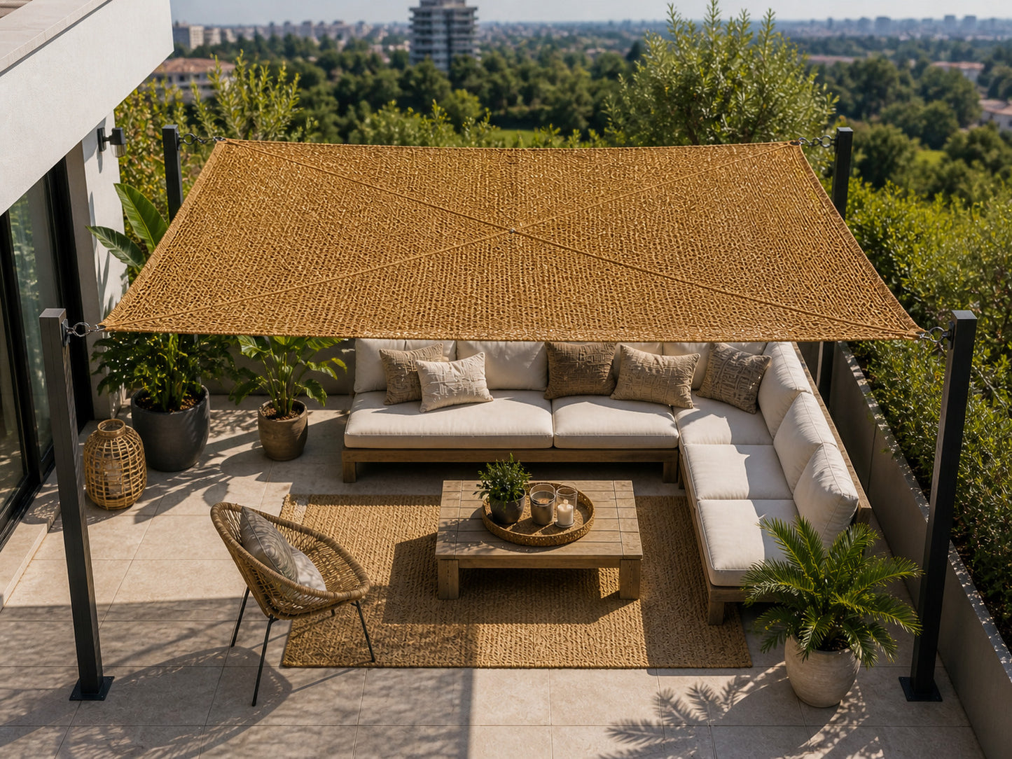 Toldo Vela Coco Natural Reforzado 4x3 M 60% Ocultación Para Jardín Terraza Pérgola_2