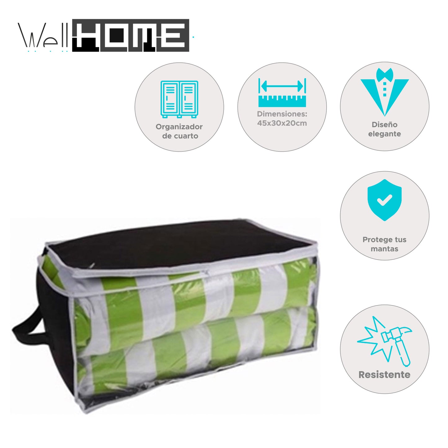 Well Home Bolsa De Almacenamiento Transparente 45x30x20cm Color Negro Con Ribetes Blancos_1