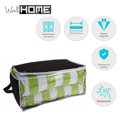 Well Home Bolsa De Almacenamiento Transparente 45x30x20cm Color Negro Con Ribetes Blancos_1
