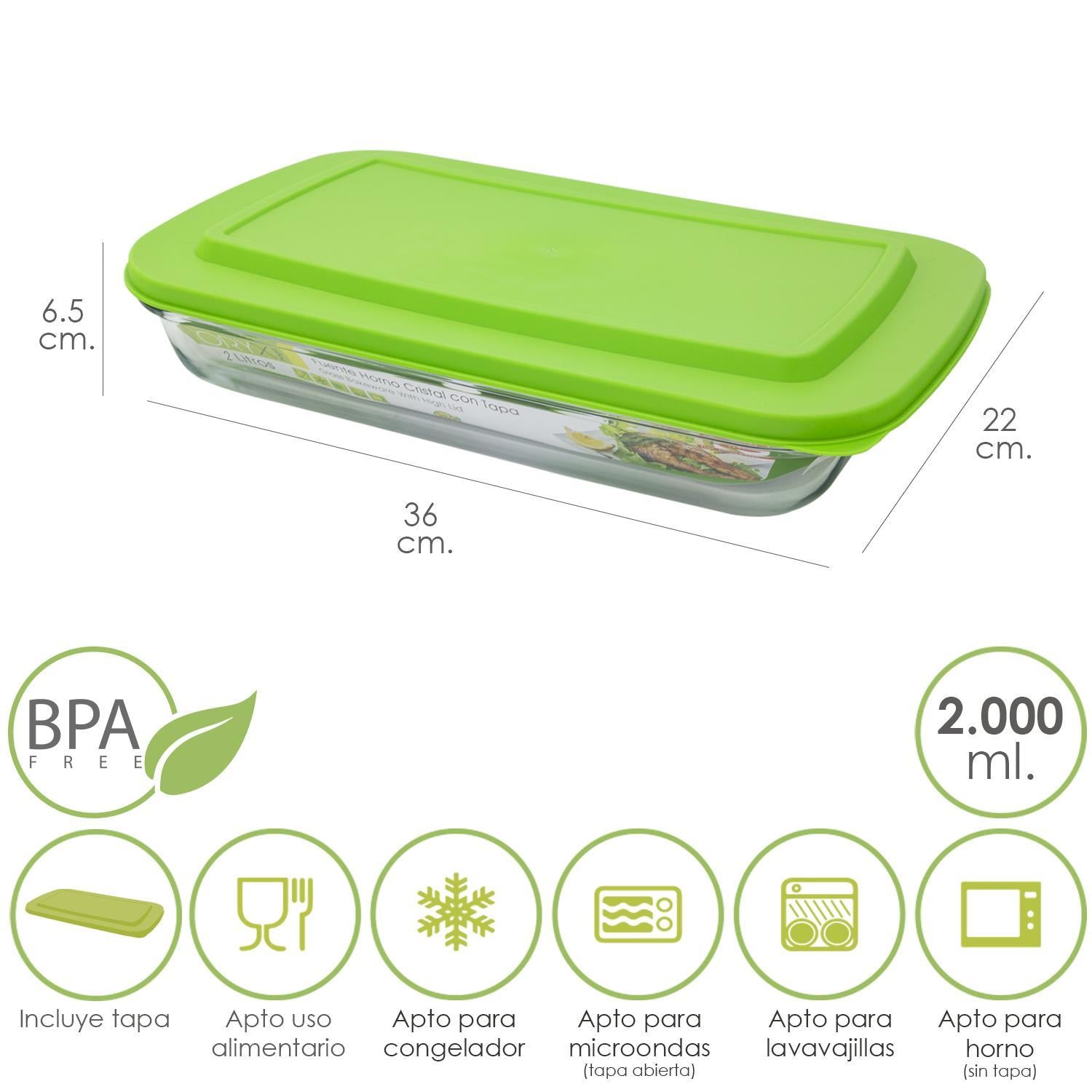 Fuente Cristal Rectangular Con Tapa 2 Litros 36 X 22 X 6.5 (alt) Cm.