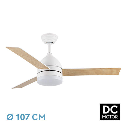 Ventilador Dc Legio 26w Blanco 3aspas Blanco/haya 107d 2950lm 3000-4000-6000k Remoto+memoria+temporizador_0