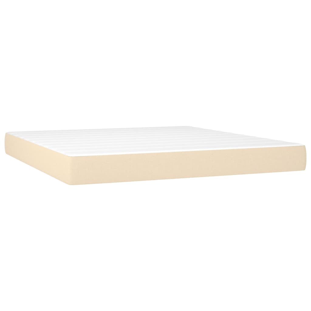 Cama Box Spring Con Colchón Y Led Tela Crema 160x200 Cm / Vetonek_1