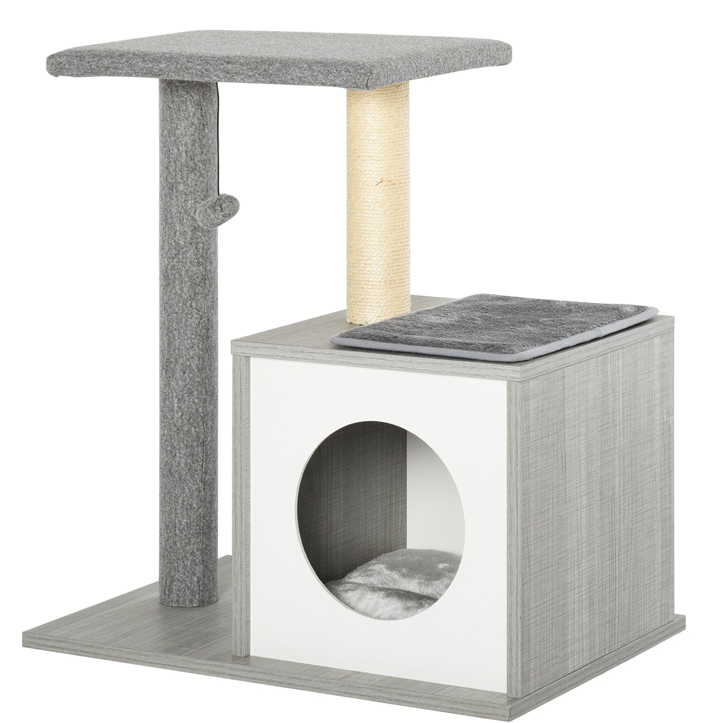 Pawhut Árbol Para Gatos 59x39x62 Cm De 3 Niveles Con Plataformas Postes Cueva_0