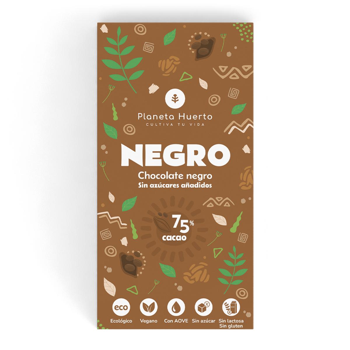 Barra de chocolate negro 75% sem adição de açúcares, ECO Planeta Huerto, 70 g