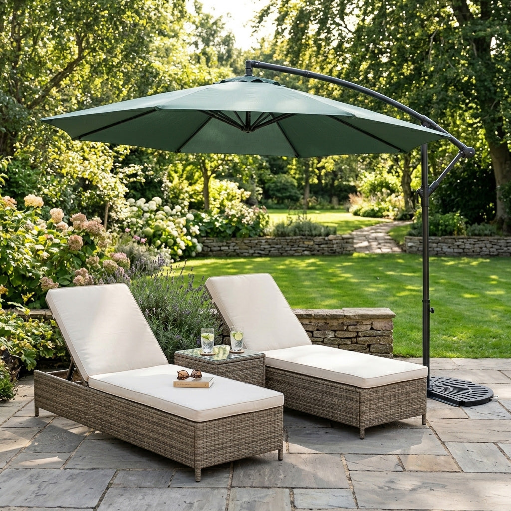 Parasol Excéntrico De 3 M Con Base De Medio Abanico – Verde_3