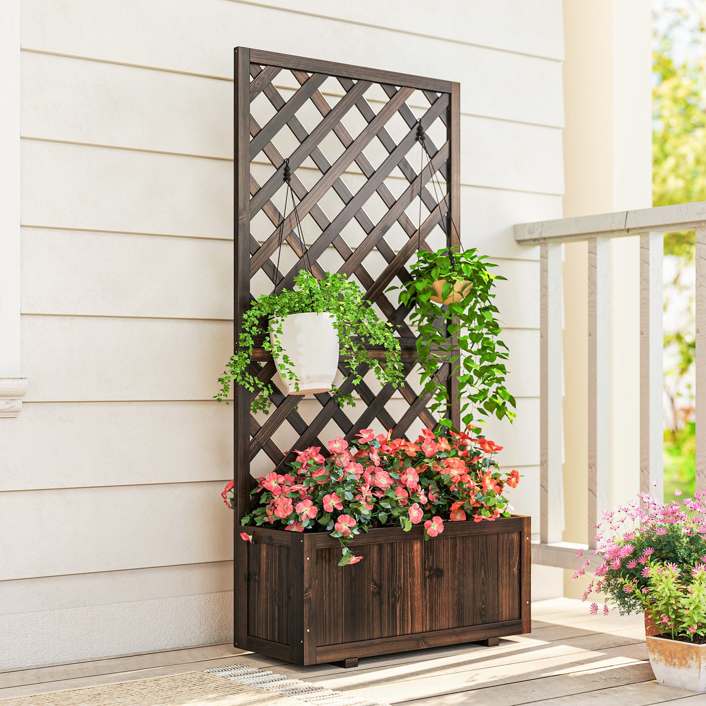 Outsunny Jardinera Con Enrejado De Madera Para Plantas Flores 72,5x31,5x149,5 Cm_3
