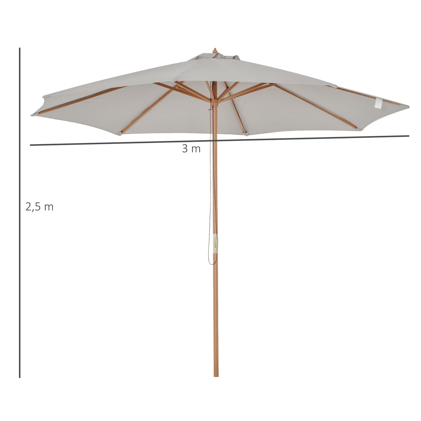 Outsunny Sombrilla Jardín Ø300x250 Cm Con Techo Ventilado Y Poste Madera Gris_2
