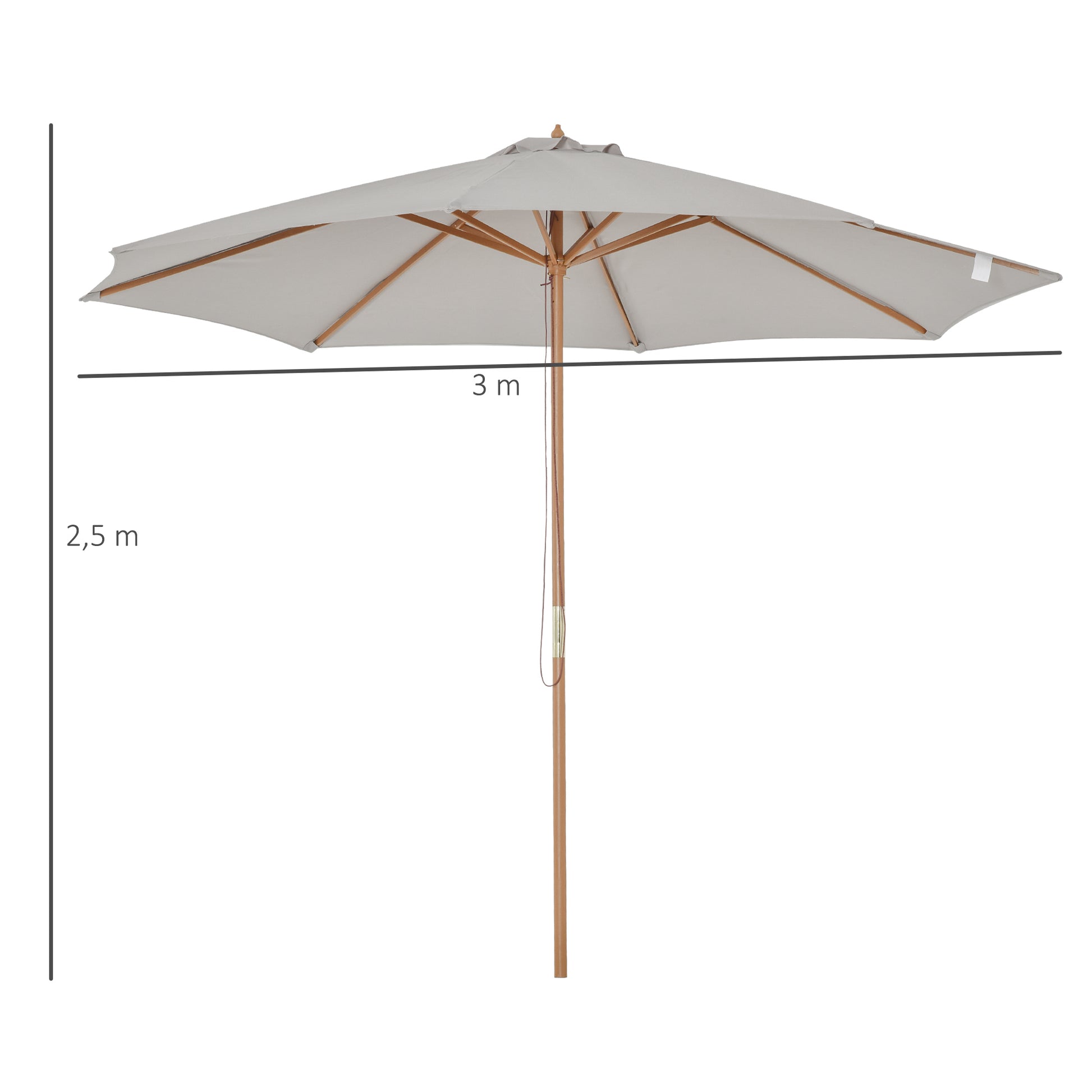 Outsunny Sombrilla Jardín Ø300x250 Cm Con Techo Ventilado Y Poste Madera Gris_2