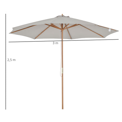Outsunny Sombrilla Jardín Ø300x250 Cm Con Techo Ventilado Y Poste Madera Gris_2