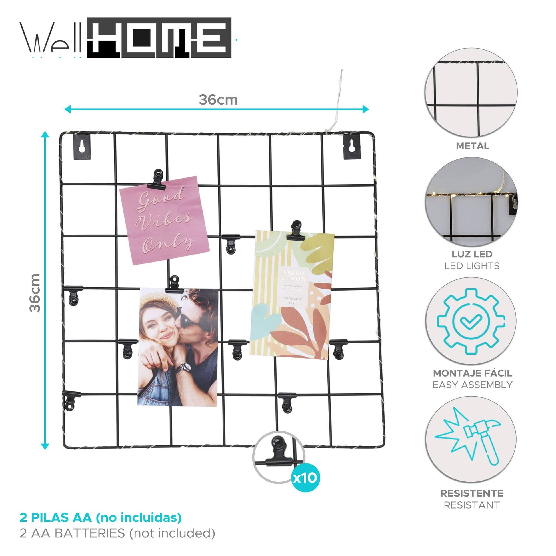 Well Home Estante De Pared Para Cuadros Con Led En Metal Negro 36x36x2cm_1