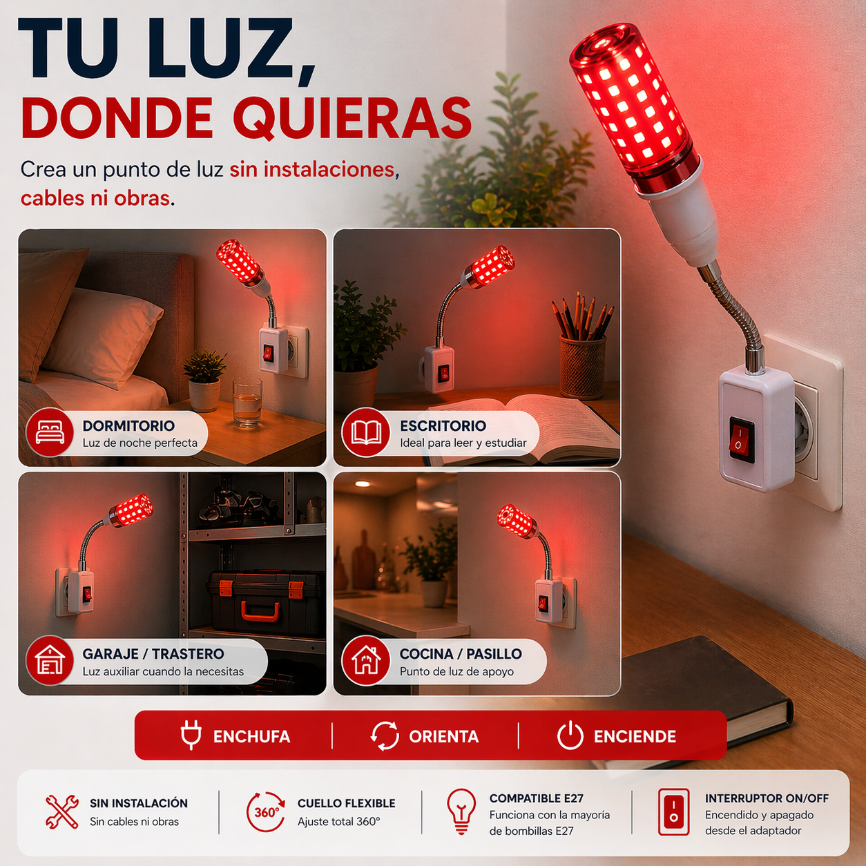 Adaptador Enchufe Bombilla De Luz Roja_3