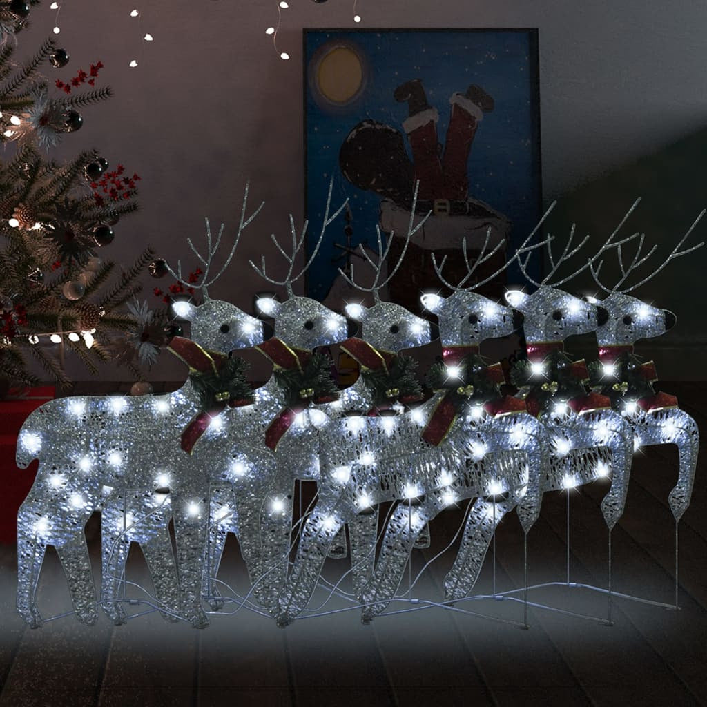 Vidaxl Renos De Navidad 6 Unidades 120 Led Plateado_1