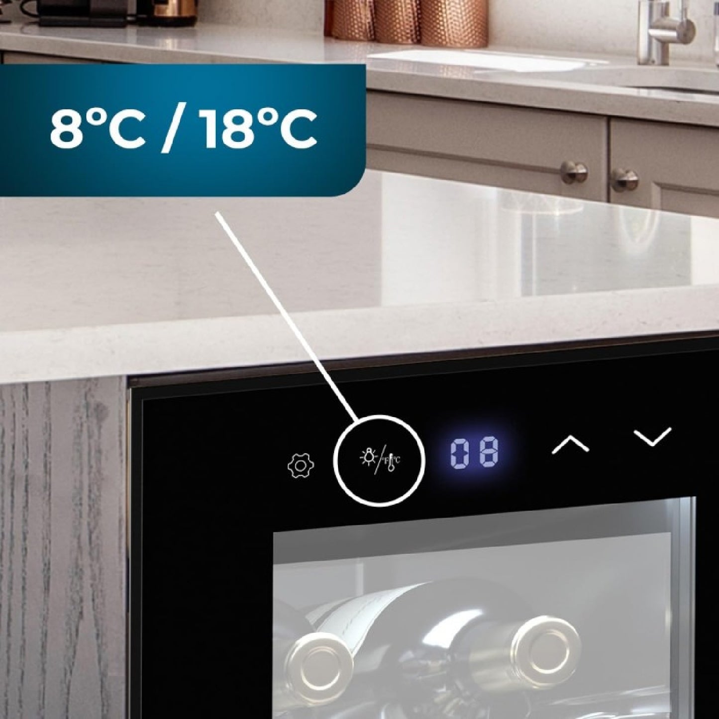 Vinoteca 8 Botellas Bolero Grandsommelier 830 Coolcrystal, Enfriamiento Termoeléctrico, Temperatura Regulable Entre 8-18ºc, Control Táctil Y Display_3