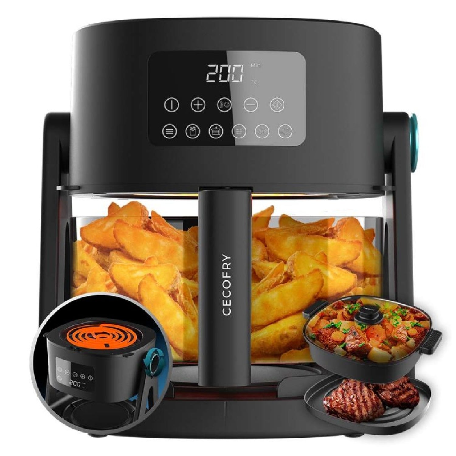 Freidora De Aire Sin Aceite De 4,5 L Air Fryer Cecofry Flip&grill 4500. 1500 W, 3 En 1: Freidora, Grill Y Olla, 6 Menús, Cubeta De Cristal, Temperat_0