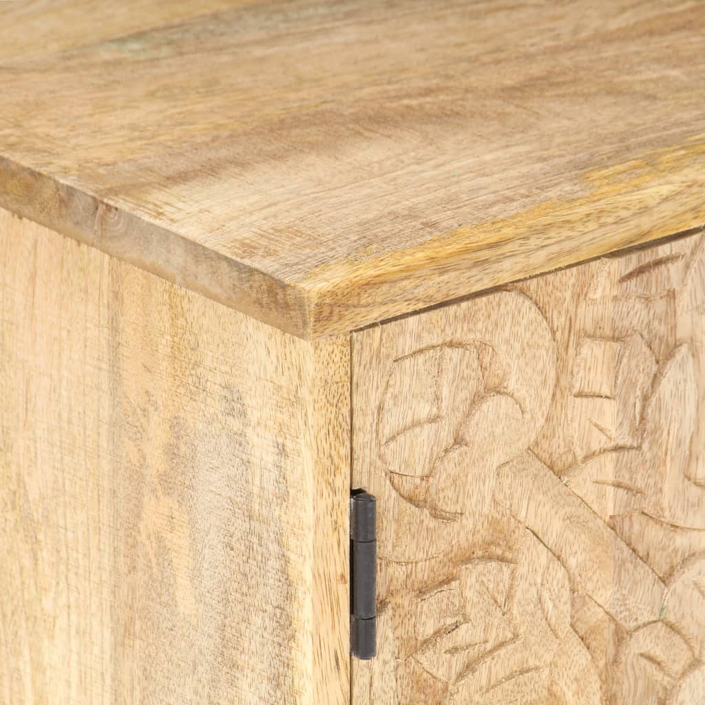 Mesita De Noche Tallada De Madera Maciza De Mango 40x30x50 Cm_4