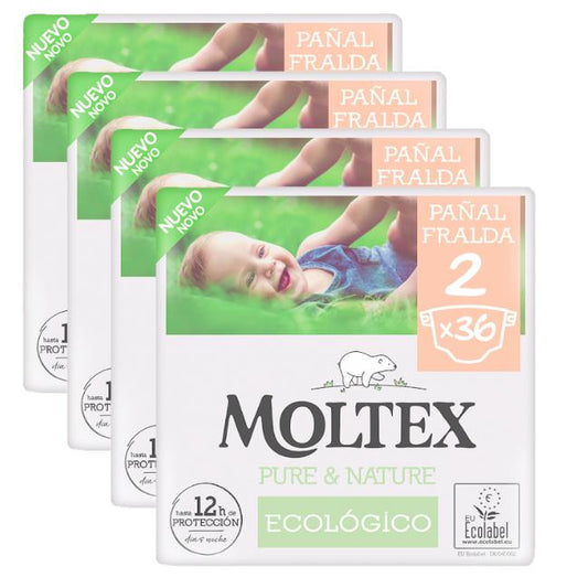 Pacote de poupança fraldas T2 (3-6 kg) Moltex Pure &amp; Nature, 144 unidades