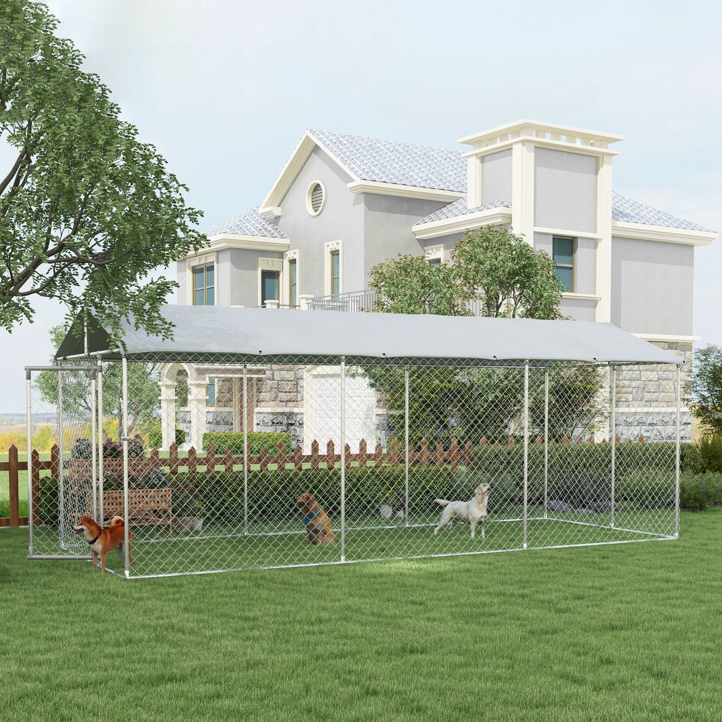 Pawhut Perrera Jaula De Exterior Para Perros Con 1 Puerta 600x230x230 Cm Plata_1