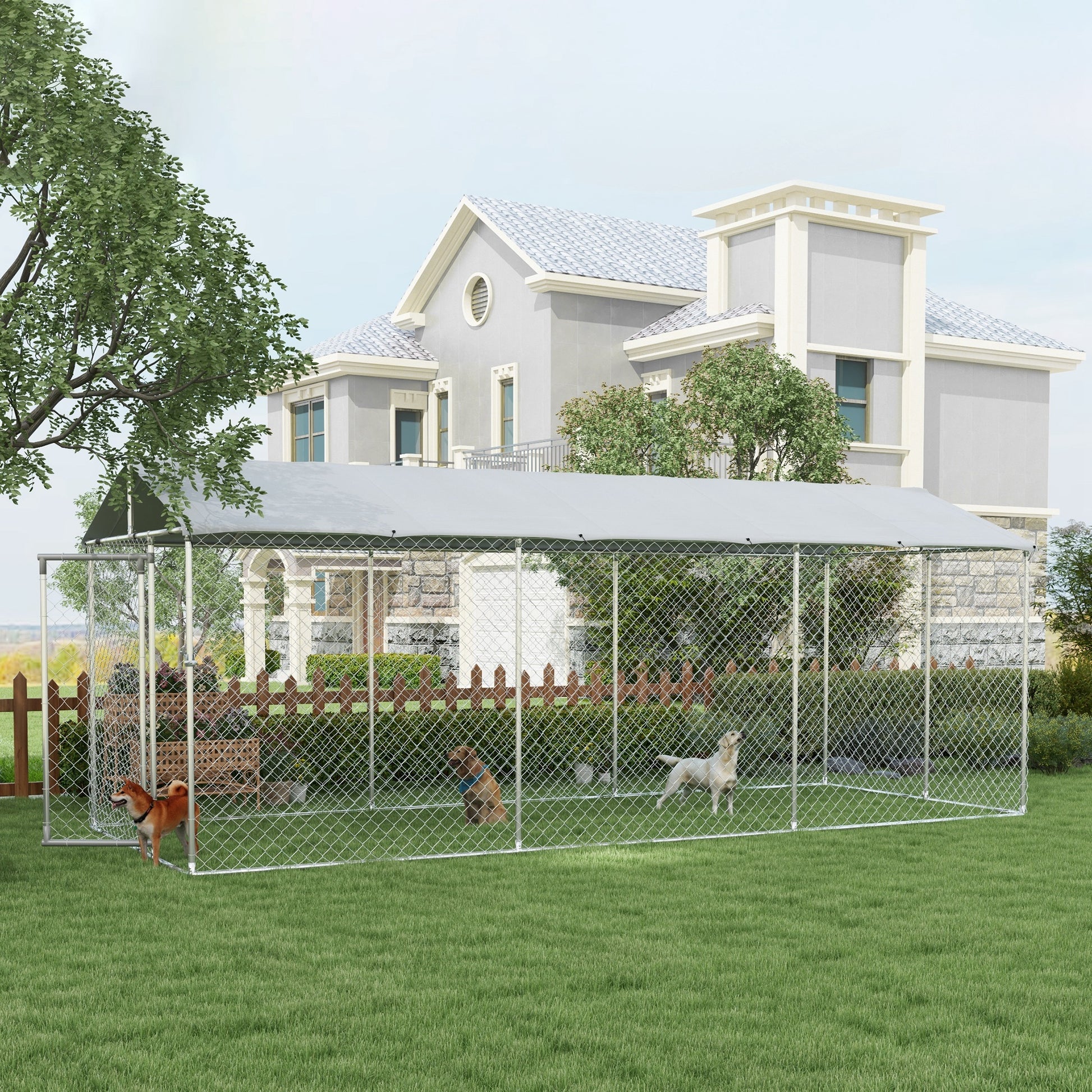 Pawhut Perrera Jaula De Exterior Para Perros Con 1 Puerta 600x230x230 Cm Plata_1