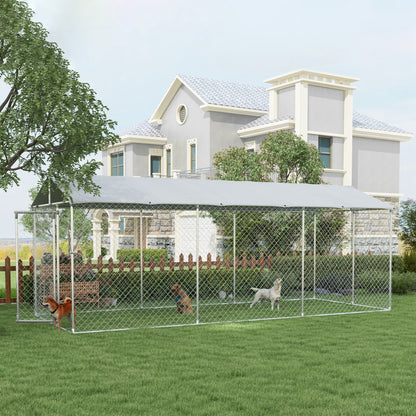 Pawhut Perrera Jaula De Exterior Para Perros Con 1 Puerta 600x230x230 Cm Plata_1